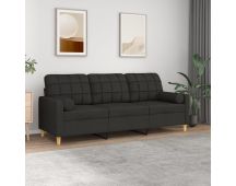 vidaXL 3-Seater Sofa with Pillows&Cushions Black 180 cm Fabric