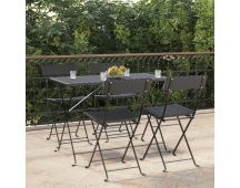 vidaXL Folding Bistro Chairs 4 pcs Black Poly Rattan and Steel