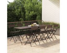 vidaXL Folding Bistro Chairs 8 pcs Brown Poly Rattan and Steel