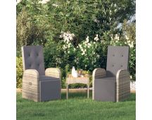 vidaXL Reclining Garden Chairs with Cushions 2 pcs Grey Poly Rattan