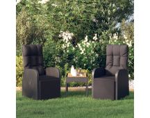 vidaXL Reclining Garden Chairs with Cushions 2 pcs Black Poly Rattan