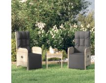 vidaXL Garden Reclining Chairs 2 pcs with Table Grey Poly Rattan