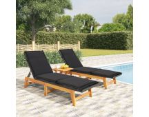 vidaXL Sun Loungers with Cushions 2 pcs Poly Rattan&Solid Wood Acacia