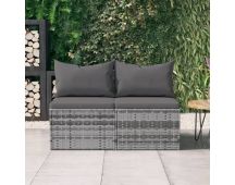 vidaXL Garden Middle Sofas with Cushions 2 pcs Grey Poly Rattan