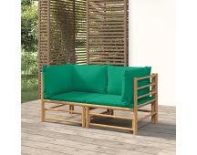 vidaXL Garden Corner Sofas with Green Cushions 2 pcs Bamboo