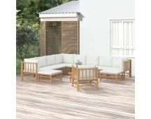 vidaXL 12 Piece Garden Lounge Set with Cream White Cushions  Bamboo