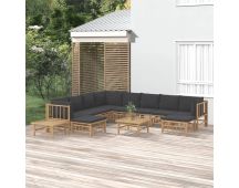 vidaXL 12 Piece Garden Lounge Set with Dark Grey Cushions  Bamboo