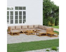 vidaXL 12 Piece Garden Lounge Set with Taupe Cushions Solid Wood