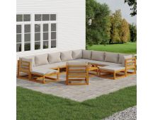 vidaXL 12 Piece Garden Lounge Set with Light Grey Cushions Solid Wood