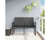 vidaXL 2-Seater Garden Bench with Cushions Dark Grey PP Rattan