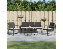 vidaXL 5 piece Garden Dining Set with Cushions Black PP Rattan