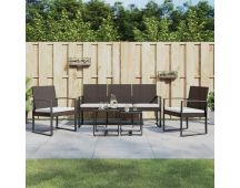 vidaXL 5 piece Garden Dining Set with Cushions Brown PP Rattan