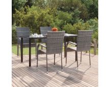 vidaXL 5 Piece Garden Dining Set Grey Poly Rattan