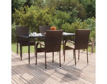 vidaXL 5 Piece Garden Dining Set Brown Poly Rattan