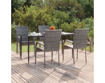 vidaXL 5 Piece Garden Dining Set Grey Poly Rattan