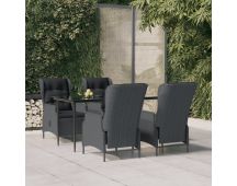 vidaXL 5 Piece Garden Dining Set Dark Grey Poly Rattan