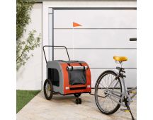 vidaXL Dog Bike Trailer Orange and Grey Oxford Fabric and Iron