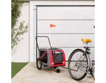 vidaXL Dog Bike Trailer Red and Grey Oxford Fabric and Iron