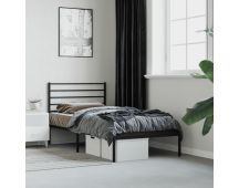 vidaXL Metal Bed Frame with Headboard Black 92x187 cm Single