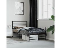 vidaXL Metal Bed Frame with Headboard and Footboard Black 92x187 cm Single