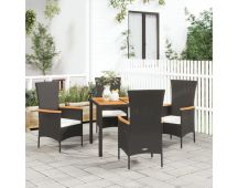 vidaXL 5 Piece Garden Dining Set with Cushions Black Poly Rattan