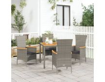 vidaXL 5 Piece Garden Dining Set with Cushions Grey Poly Rattan