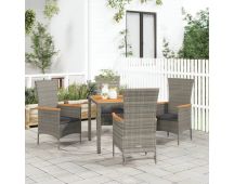 vidaXL 5 Piece Garden Dining Set with Cushions Grey Poly Rattan