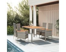 vidaXL 5 Piece Garden Dining Set with Cushions Grey Poly Rattan