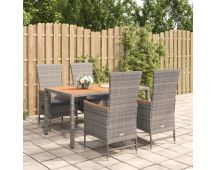 vidaXL 5 Piece Garden Dining Set with Cushions Grey Poly Rattan