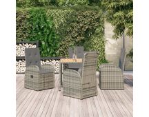 vidaXL 5 Piece Garden Dining Set with Cushions Grey Poly Rattan