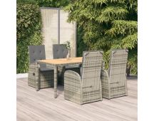 vidaXL 5 Piece Garden Dining Set with Cushions Grey Poly Rattan