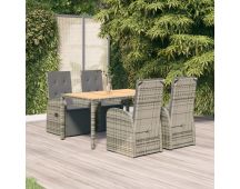 vidaXL 5 Piece Garden Dining Set with Cushions Grey Poly Rattan