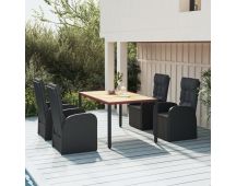 vidaXL 5 Piece Garden Dining Set with Cushions Black Poly Rattan