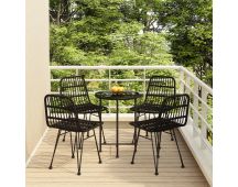 vidaXL 5 Piece Garden Dining Set Black Poly Rattan