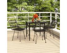 vidaXL 5 Piece Garden Dining Set Black Poly Rattan