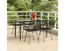 vidaXL 5 Piece Garden Dining Set Black Poly Rattan