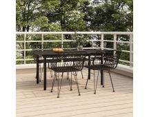 vidaXL 5 Piece Garden Dining Set Black Poly Rattan