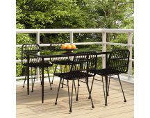 vidaXL 5 Piece Garden Dining Set Black Poly Rattan