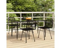 vidaXL 5 Piece Garden Dining Set Black Poly Rattan