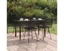 vidaXL 5 Piece Garden Dining Set Black Poly Rattan