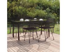 vidaXL 5 Piece Garden Dining Set Black Poly Rattan