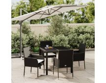 vidaXL 5 Piece Garden Dining Set with Cushions Black Poly Rattan