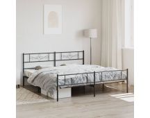 vidaXL Metal Bed Frame with Headboard and Footboard Black 183x203 cm King Size