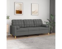 vidaXL 3-Seater Sofa with Throw Pillows Dark Grey 180 cm Fabric