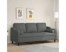 vidaXL 3-Seater Sofa with Throw Pillows Dark Grey 180 cm Fabric