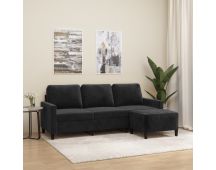 vidaXL 3-Seater Sofa with Footstool Black 180 cm Velvet