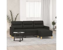 vidaXL 3-Seater Sofa with Footstool Black 180 cm Fabric