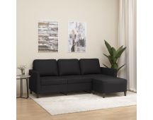 vidaXL 3-Seater Sofa with Footstool Black 180 cm Faux Leather