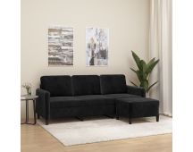 vidaXL 3-Seater Sofa with Footstool Black 180 cm Velvet