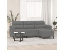 vidaXL 3-Seater Sofa with Footstool Dark Grey 180 cm Microfibre Fabric